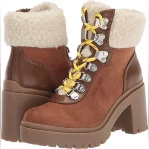 Nine West Quimbie2 Chunky Heeled Lug Boots with Sherpa Trim